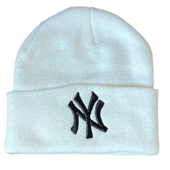 NY White Tossle Cap with Black Lettering, 8" x 8" - Picture 4 of 4